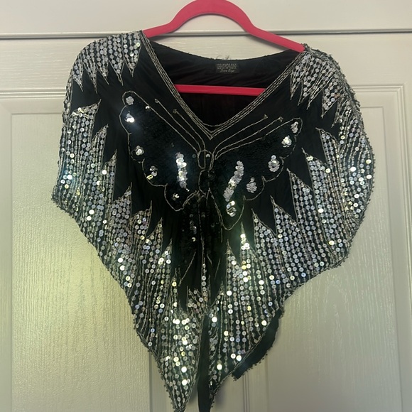 Vintage Tops - Vintage 100% silk sequin butterfly blouse